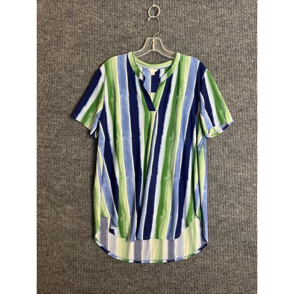 Cato Womens Tunic Blouse Size XL Striped Multi Color Short Sleeve Stretch Boho - Picture 1 of 7